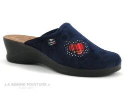 Fly Flot FRECY Bleu Marine - Coeur Ecossais - Pantoufle Sabot Femme