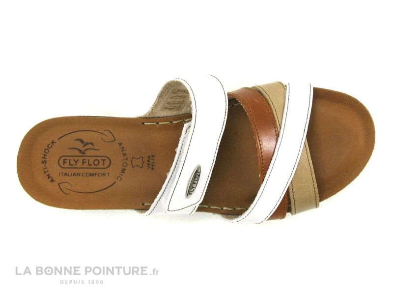Fly Flot FLAMINGO Blanc Marron Beige - Mule Talon Compense 5 Fly Flot FLAMINGO Blanc Marron Beige - Mule Talon Compense – Image 3