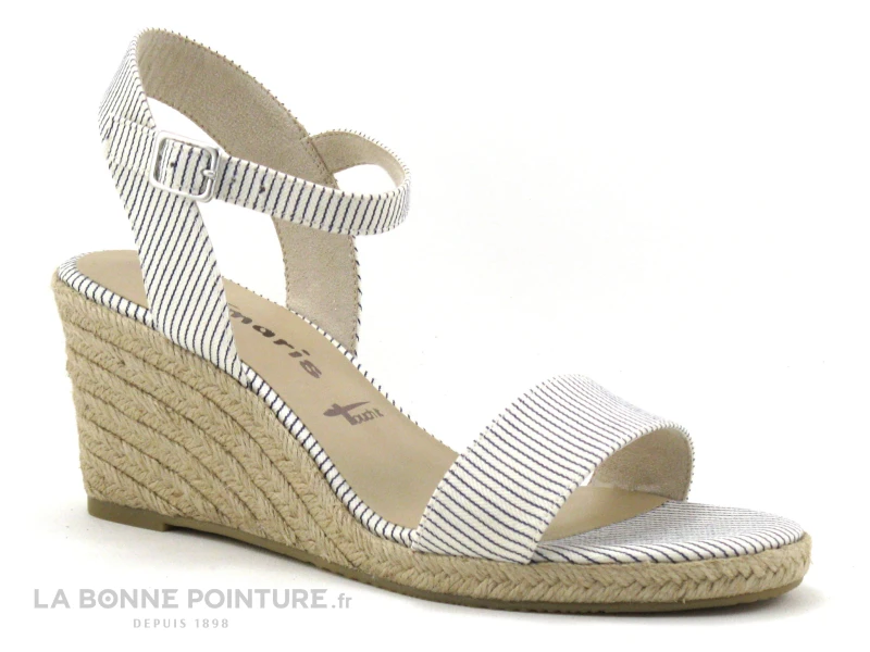 Tamaris 1-28300-26 822 Denim Stripes - Nu-pieds Espadrille Talon 3 Tamaris 1-28300-26 822 Denim Stripes - Nu-pieds Espadrille Talon